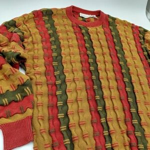 Vtg Weathervane Sweater Mens M Red Long Sleeve Coogi Style 3D Knit Grandpa 90s